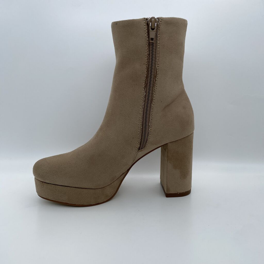 Taupe Suede Platform Ankle Boot with Block Heel