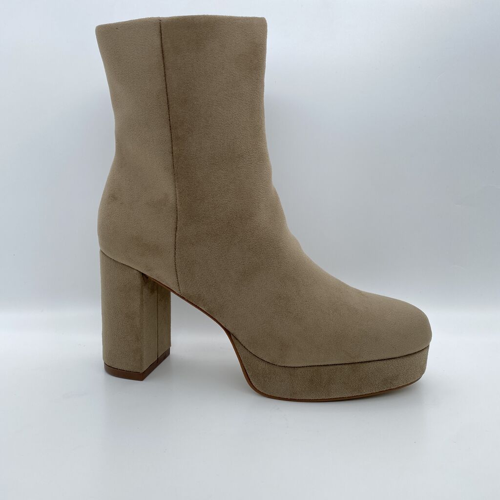 Beige Suede Platform Ankle Boots