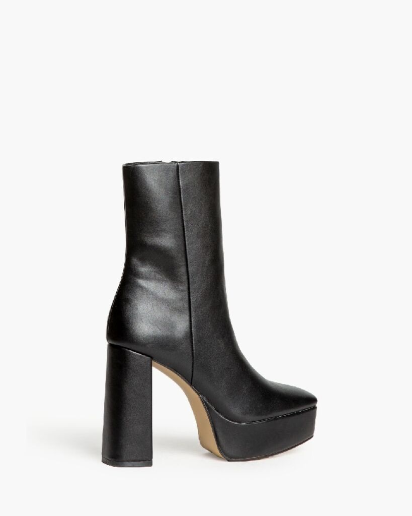 Black Platform Ankle Boot with Block Heel