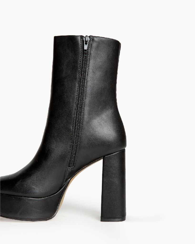 Black Platform Ankle Boot with Block Heel