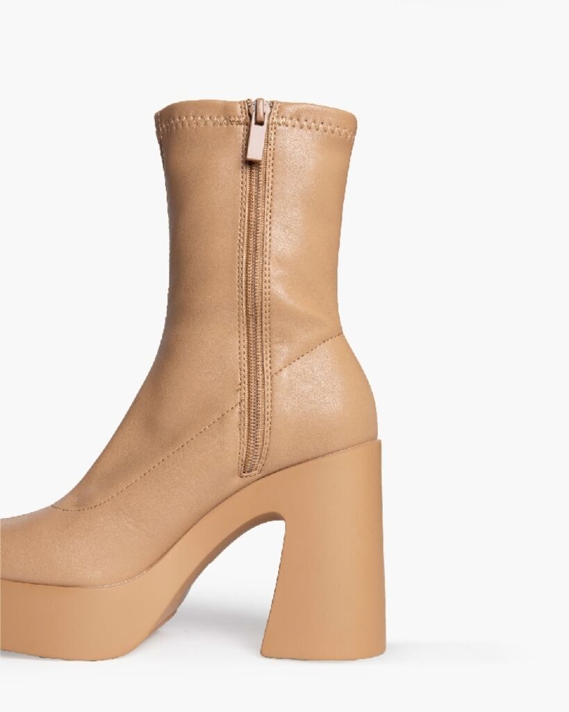 Beige Vegan Leather Platform Ankle Boots