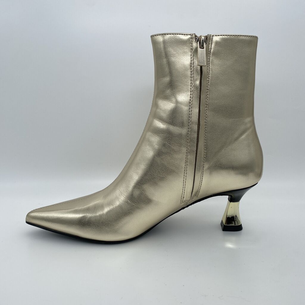 Gold Metallic Ankle Boots with Geometric Heel