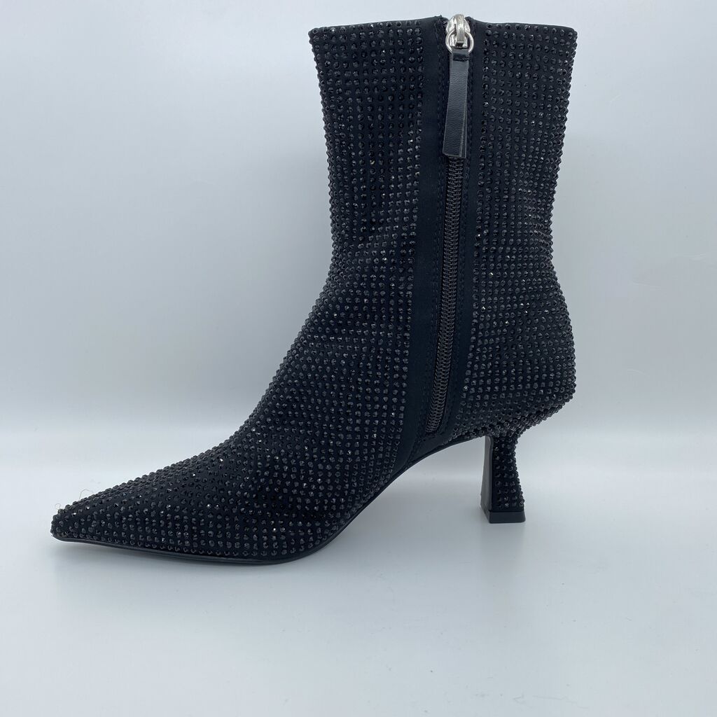 Black Studded Ankle Boot with Pointed Toe
