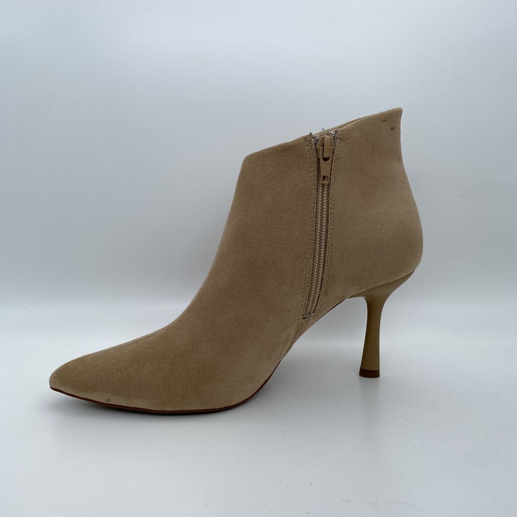 Beige Suede Ankle Boots with Stiletto Heel