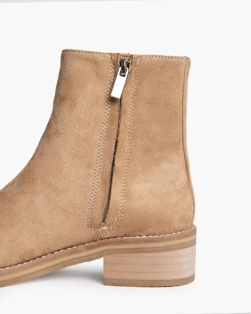 Beige Suede Ankle Boots with Block Heel