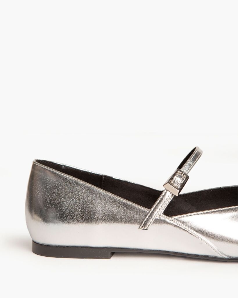 Silver Metallic Mary Jane Flats with Buckle Strap
