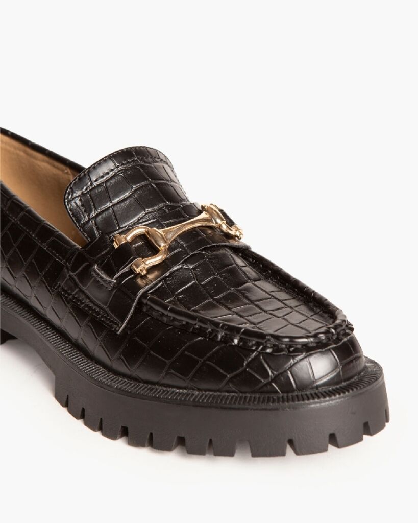 Black Croc-Embossed Loafers with Chunky Sole