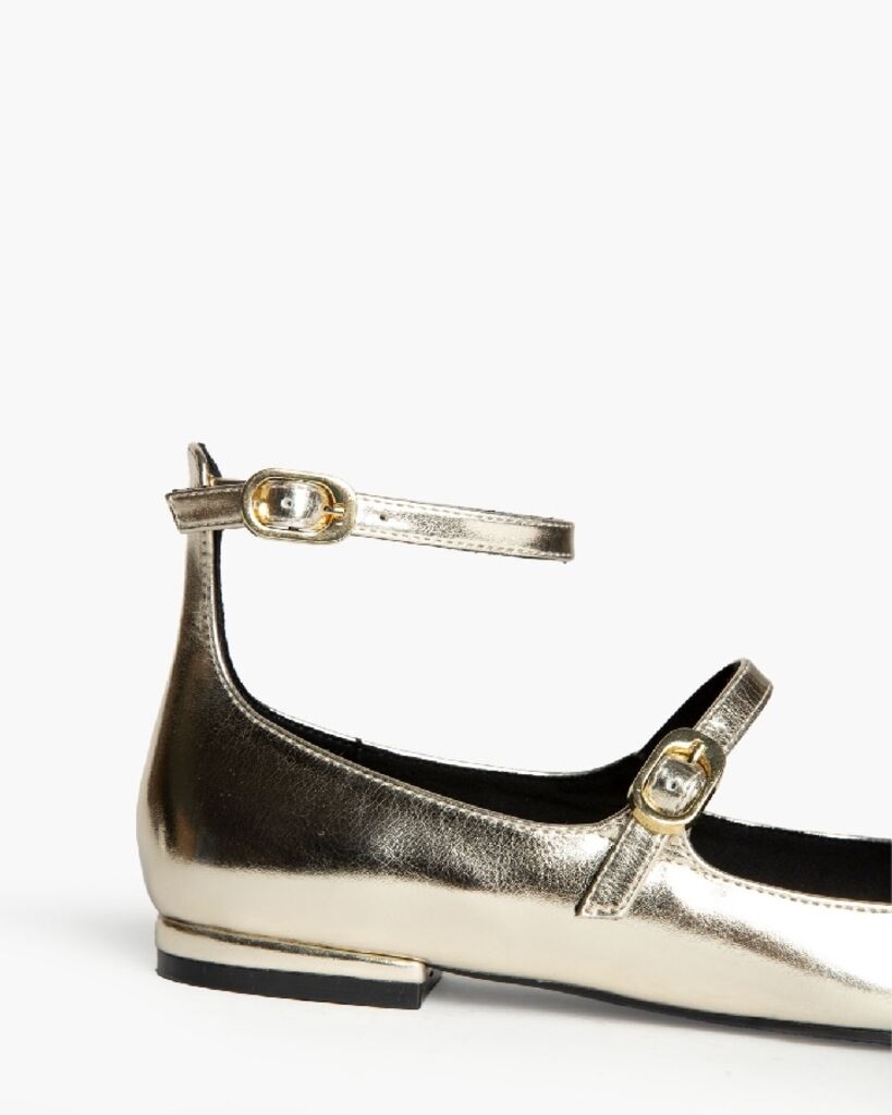 Gold Metallic Double-Strap Ballet Flats