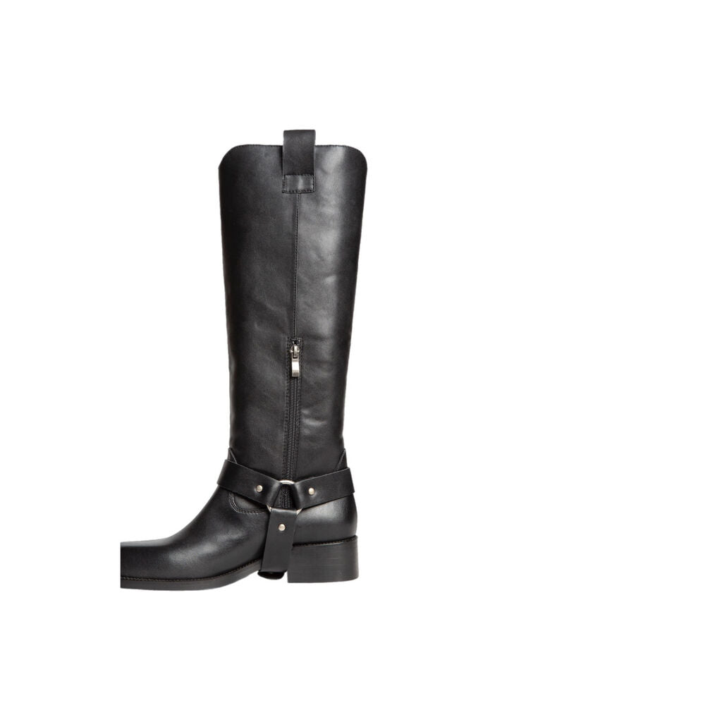 Black Harness Tall Boot with Statement Strap