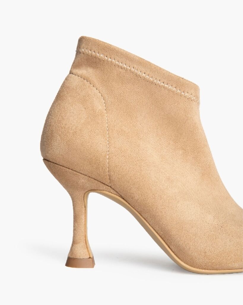 Camel Suede Ankle Boots with Curved Heel