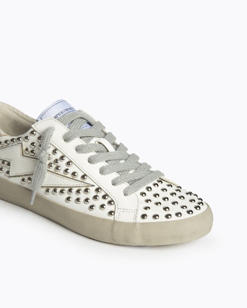 White Studded Sneakers with Lightning Detail