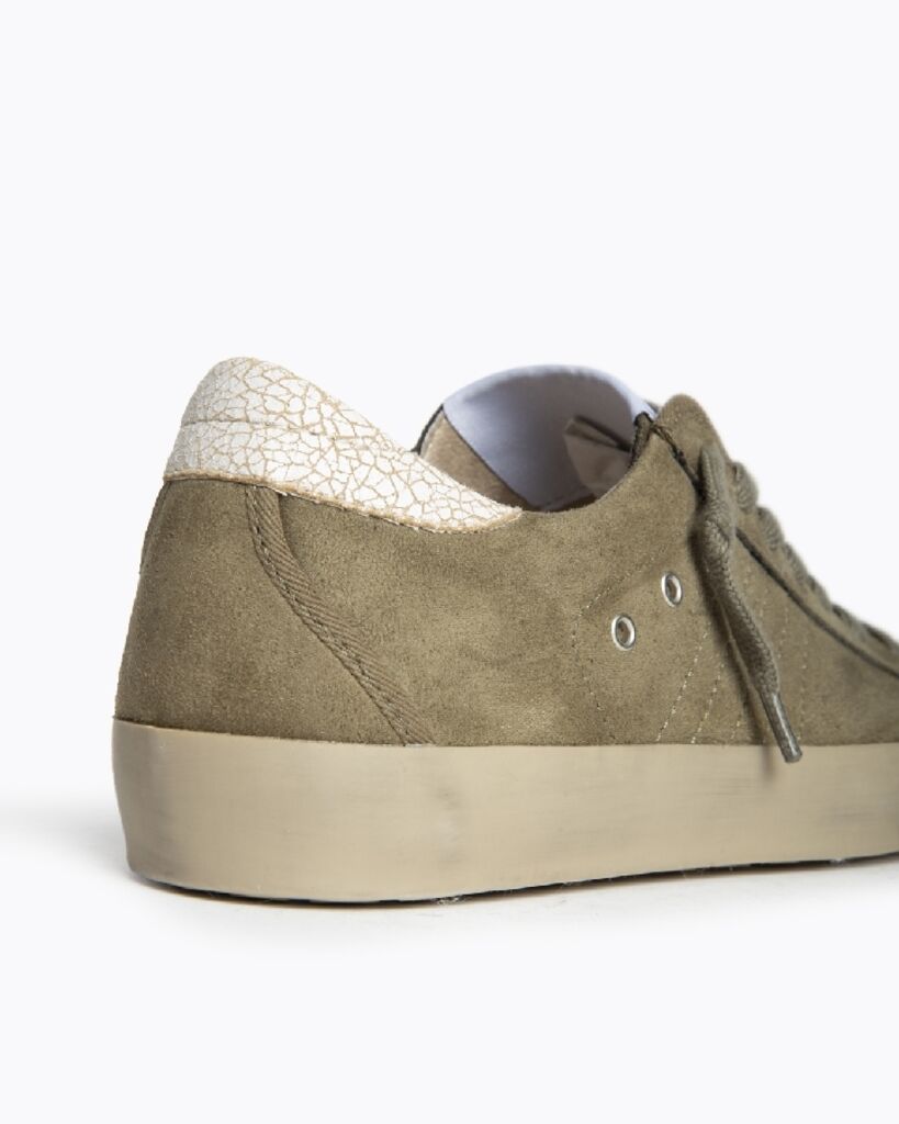Olive Suede Casual Sneakers with Textured Detail
