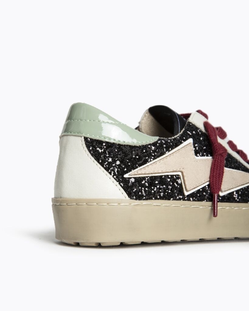 Multicolor Glitter Low-Top Sneakers with Lightning Detail