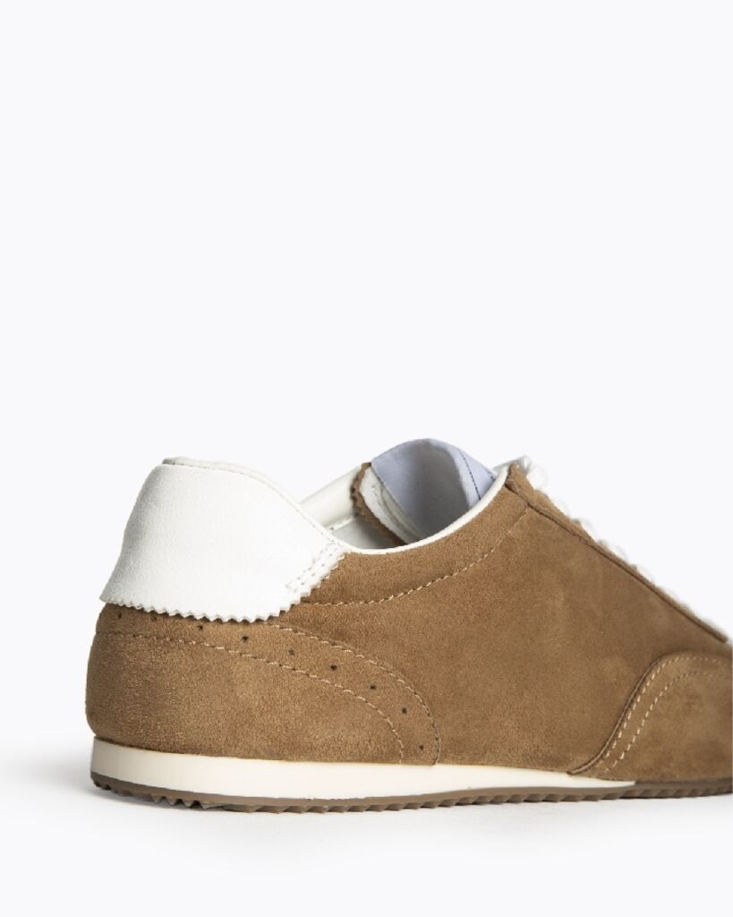 Brown Suede Low-Top Sneakers with White Accents