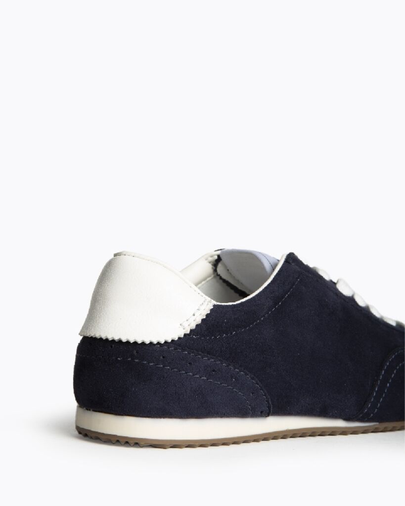 Navy Suede Low-top Sneaker with White Trim