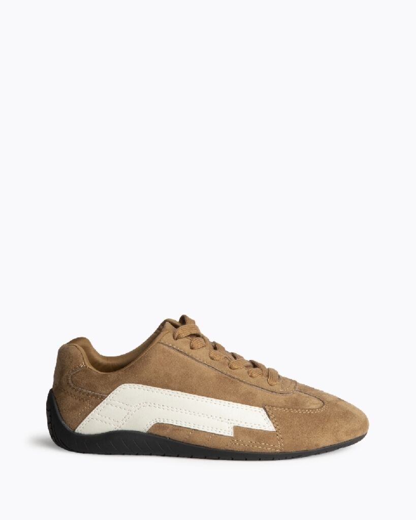Brown Suede Sneakers with White Accent