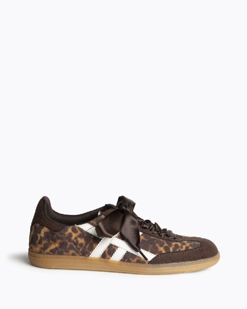 Brown Animal Print Sneakers with Satin Ribbon