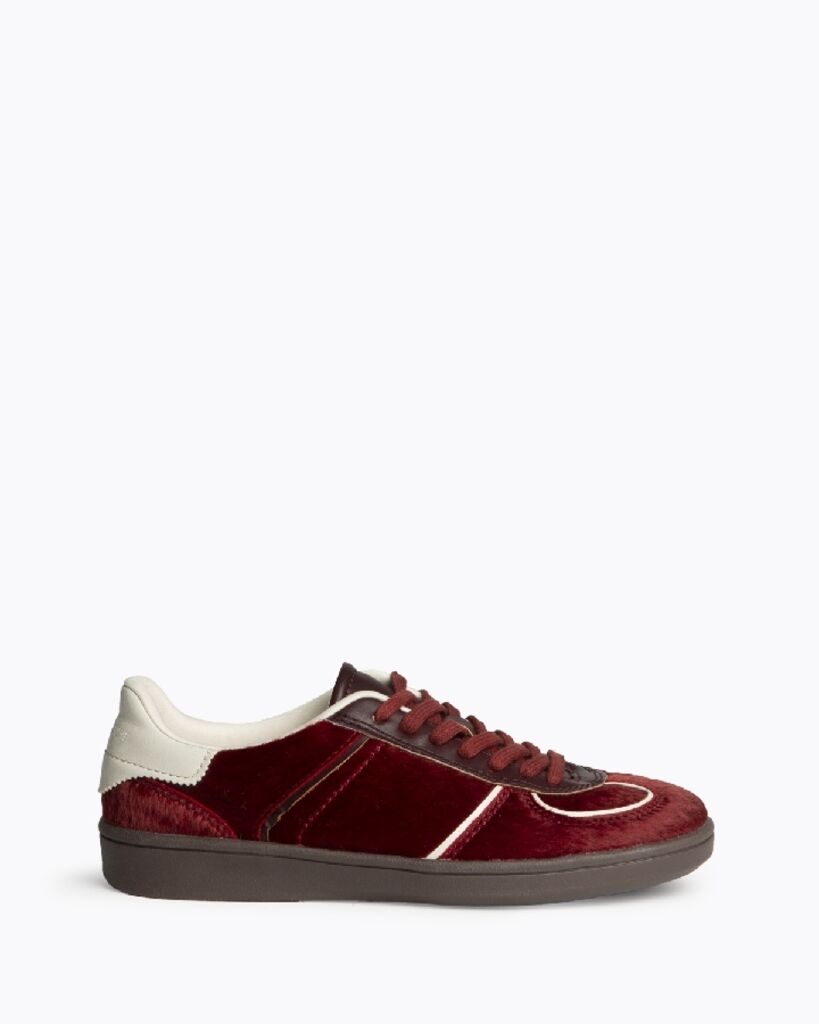 Burgundy Velvet Sneaker with Contrasting Heel