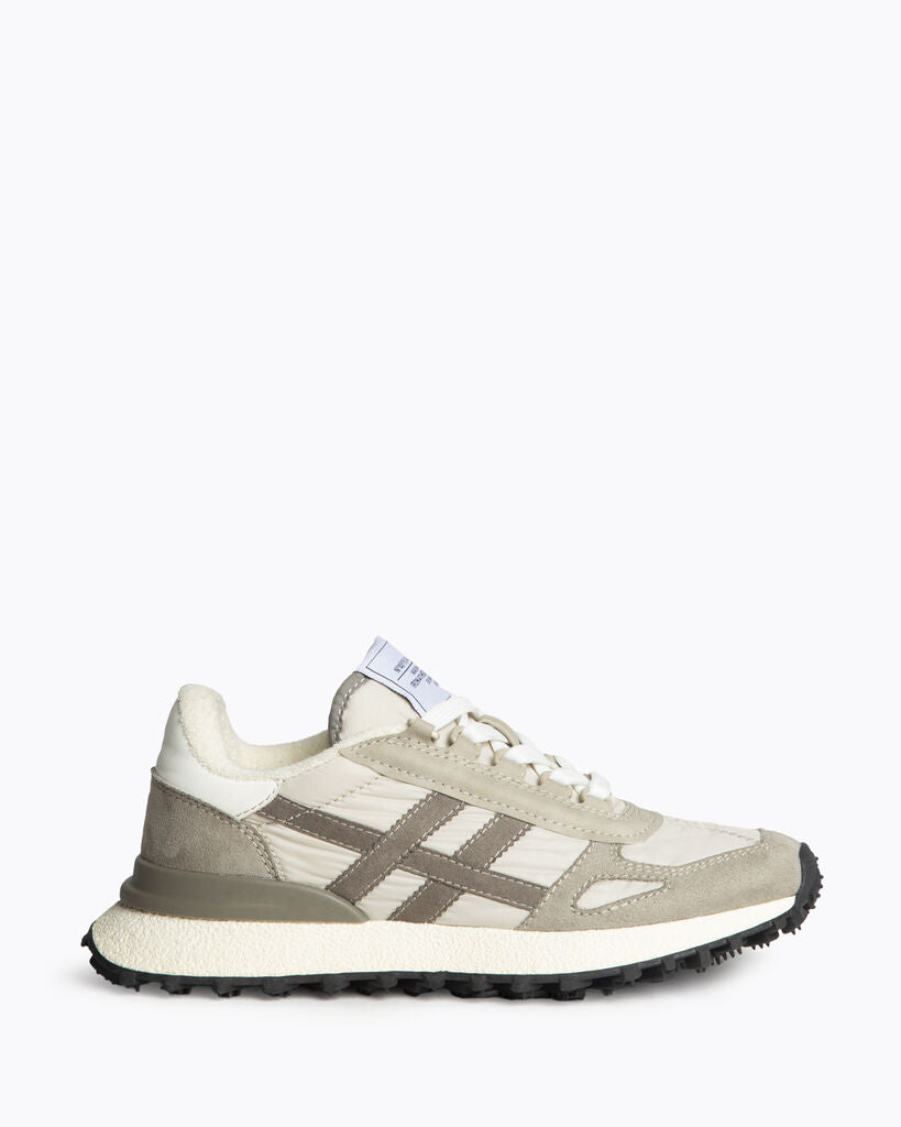 Neutral Tone Retro Style Sneakers with Textured Sole