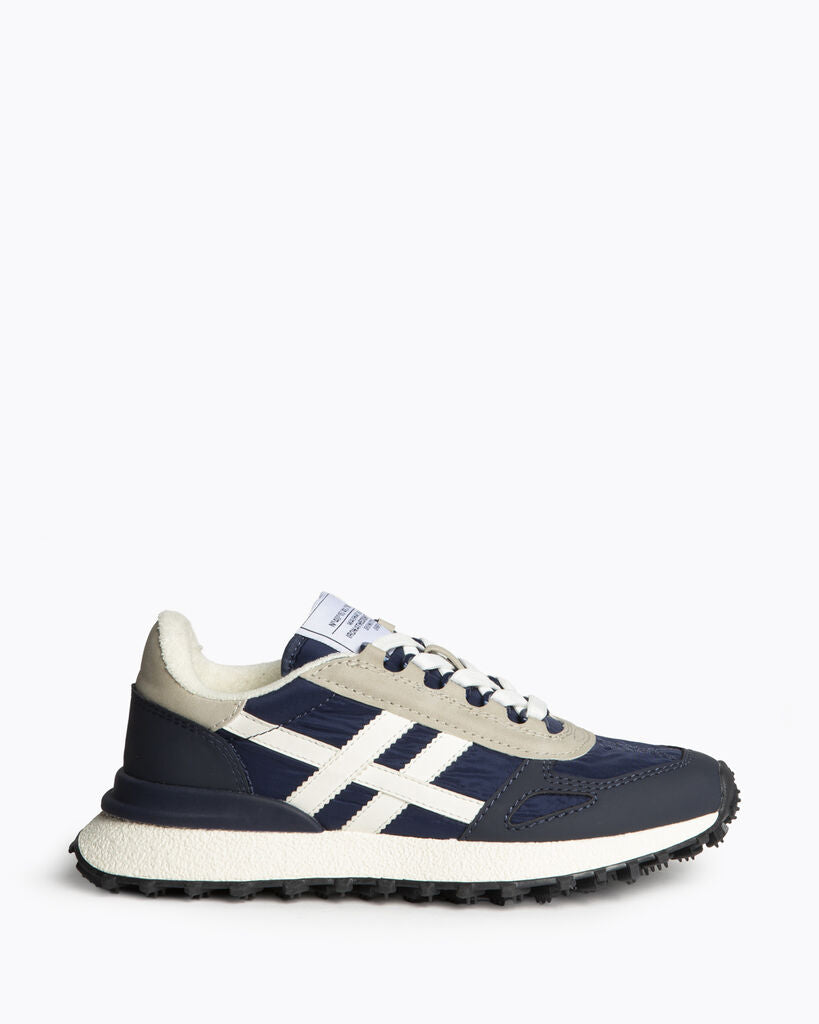 Navy Textile Retro Sneakers with Contrast Soles
