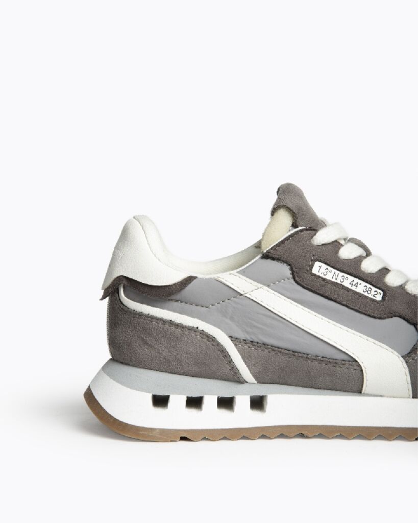 Gray Suede Retro Sneakers with White Accents