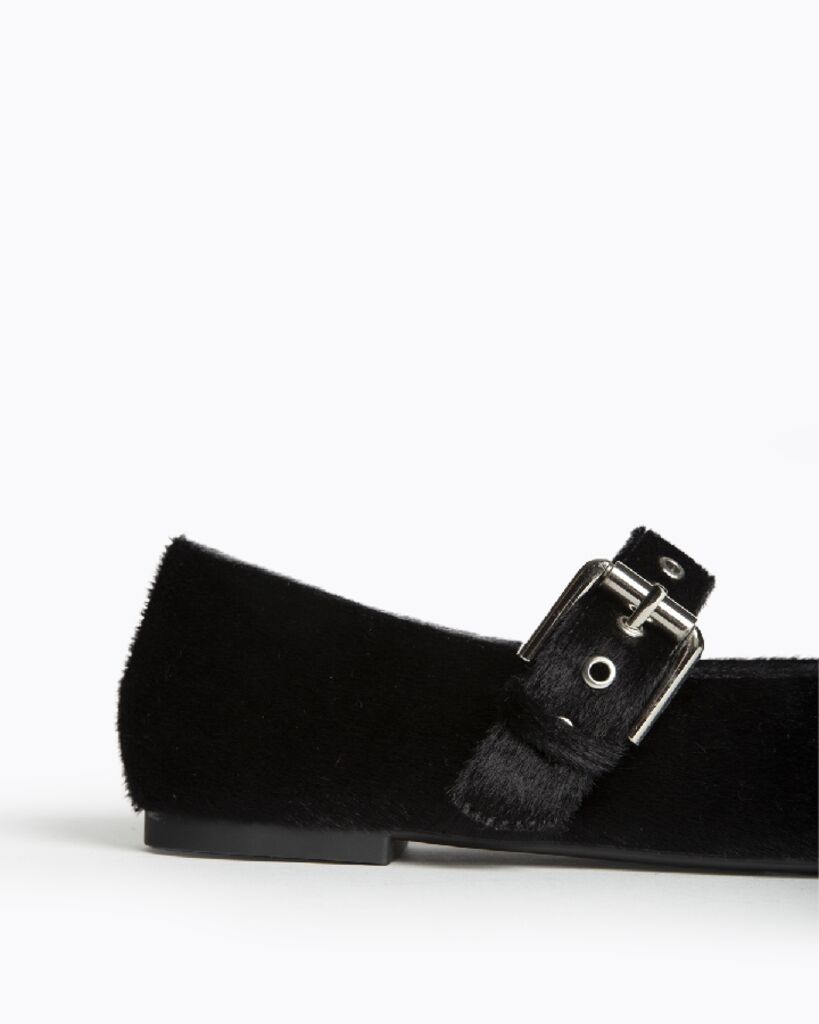 Black Velvet Mary Jane Flats with Buckle