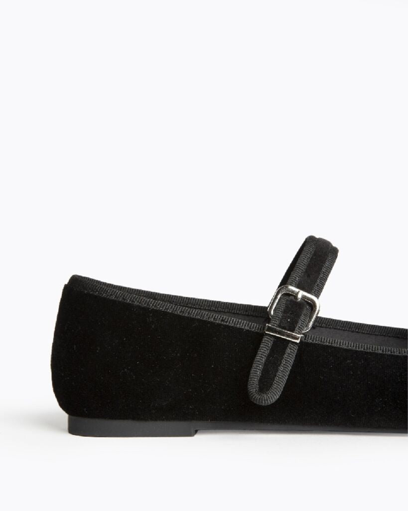 Mary Jane Shoe Velvet NEGRO