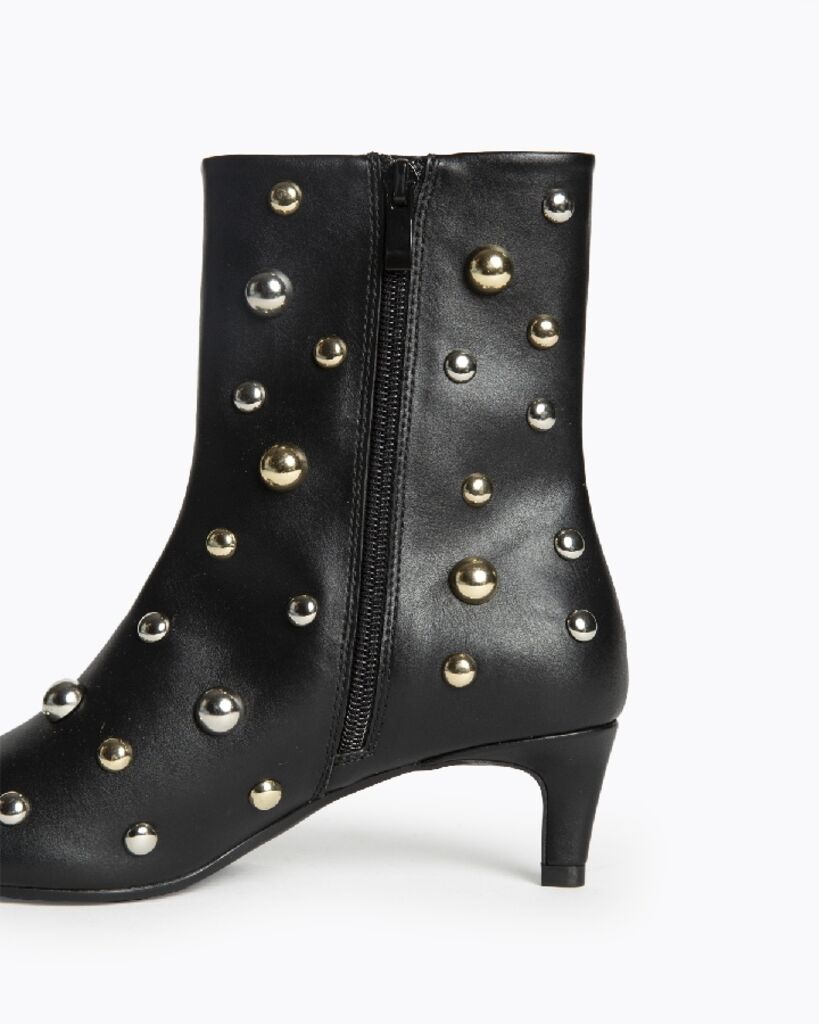 Black Leather Ankle Boots with Stud Accents