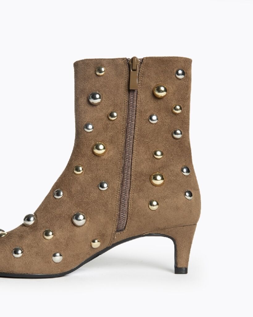 Brown Suede Ankle Boots with Studded Details