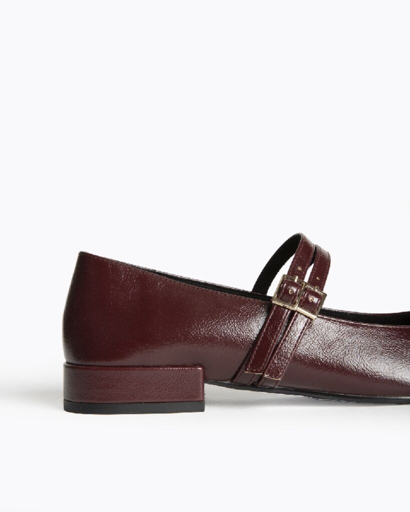 Burgundy Patent Mary Jane Double Strap Flats