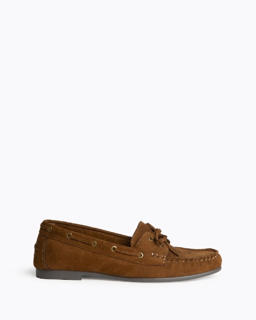 Brown Suede Loafers with Lace Detail