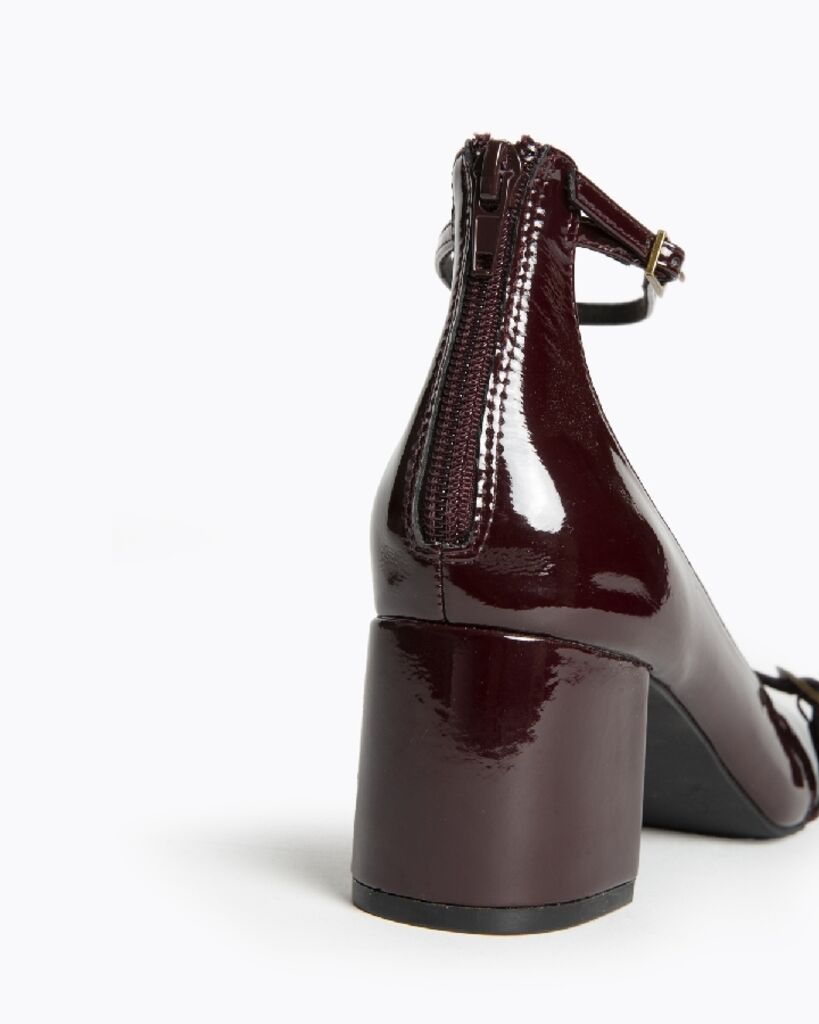 Burgundy Patent Block Heel with Ankle Strap