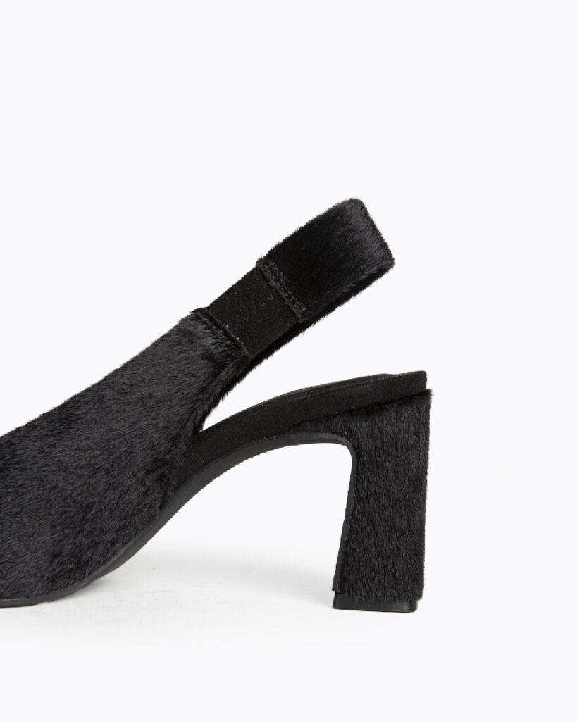 Black Textured Slingback Pumps with Block Heel