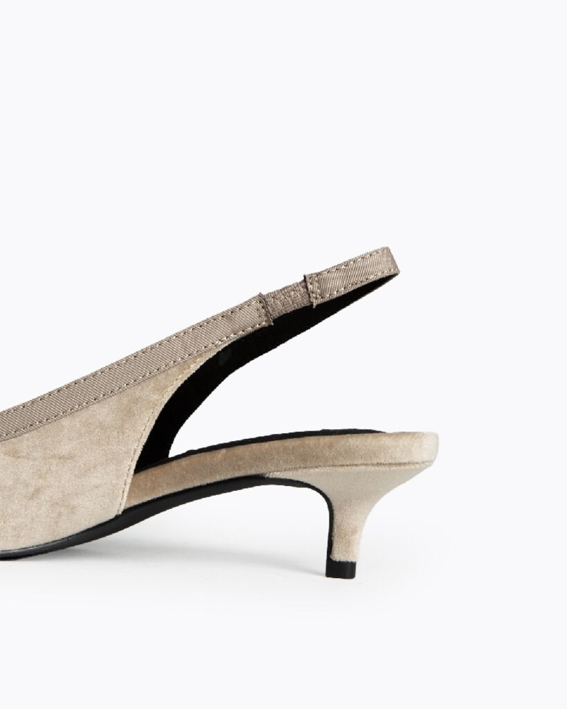 Taupe Slingback Kitten Heels with Bow Accent