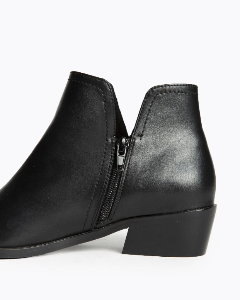 Black Leather Ankle Boot with Low Heel