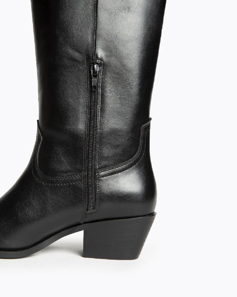 Black Leather Tall Western Boots