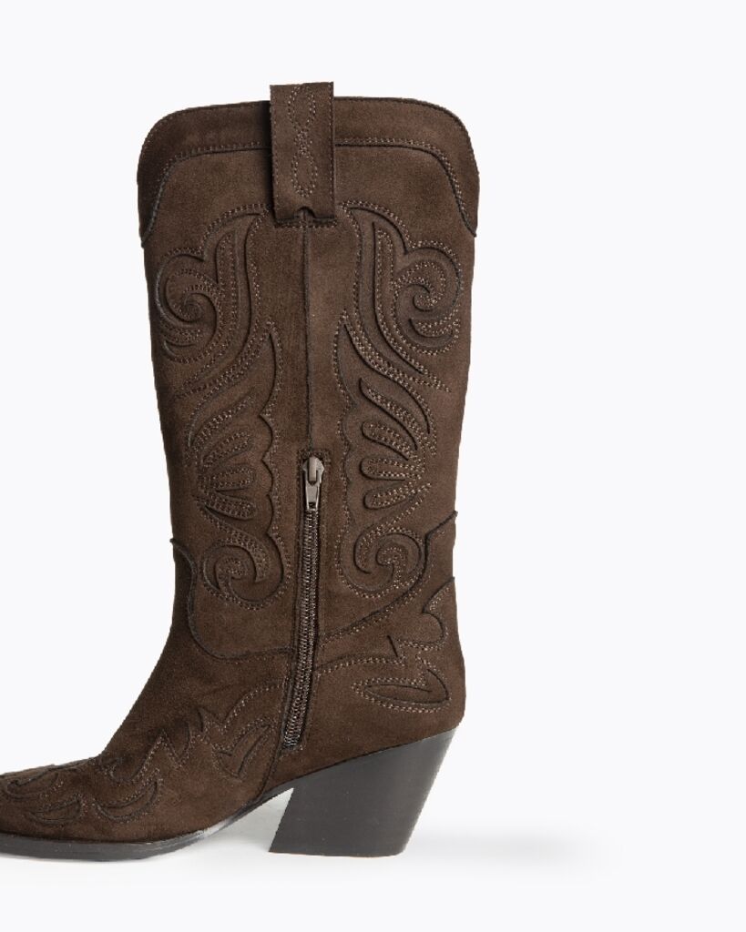 Brown Suede Western Boots with Embroidered Details