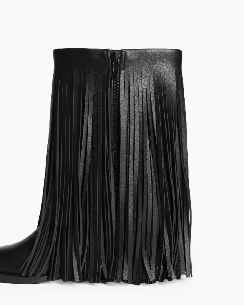 Black Fringed Open-Toe Ankle Boots