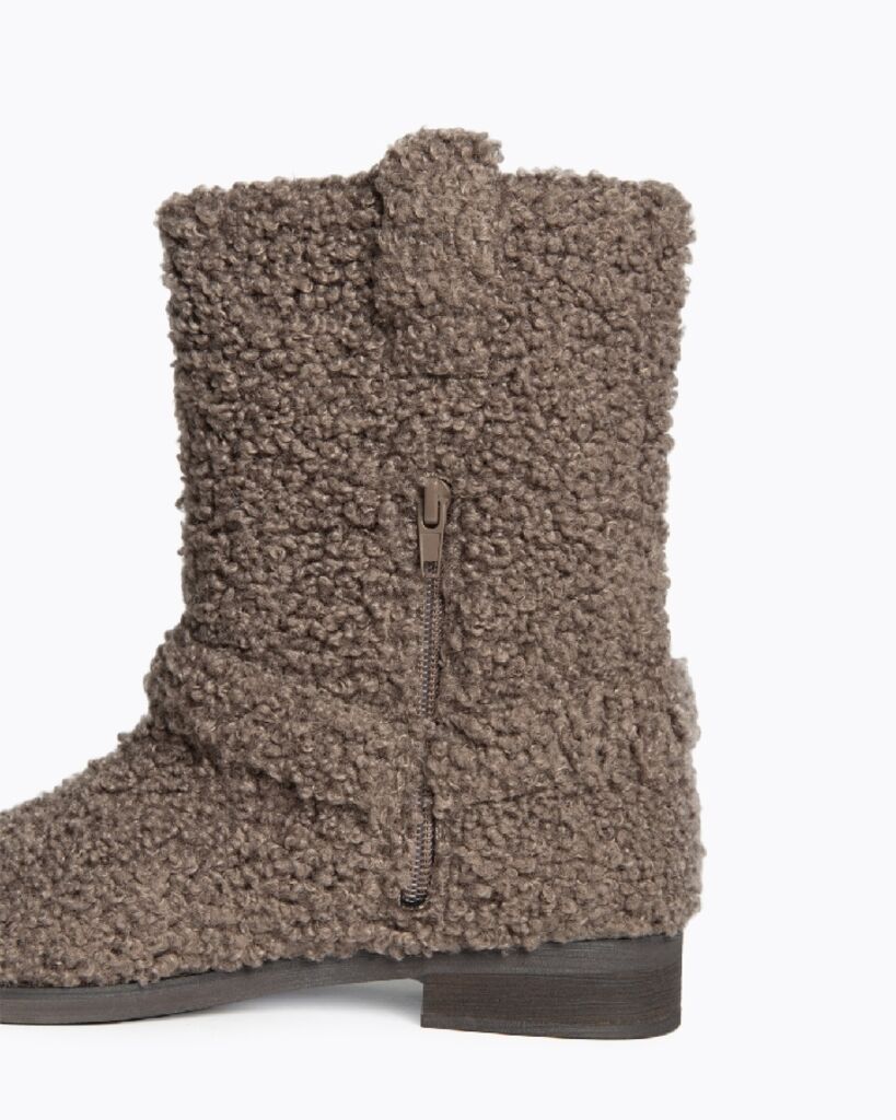 Taupe Textured Mid-Calf Boots with Buckle Detail