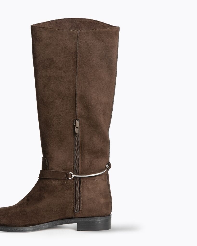 Brown Suede Knee-High Boot with Strap Detail