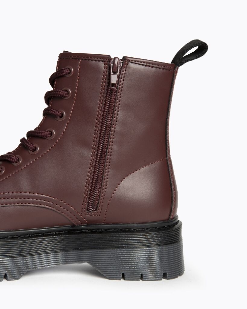 Burgundy Leather Combat Boots with Platform Sole