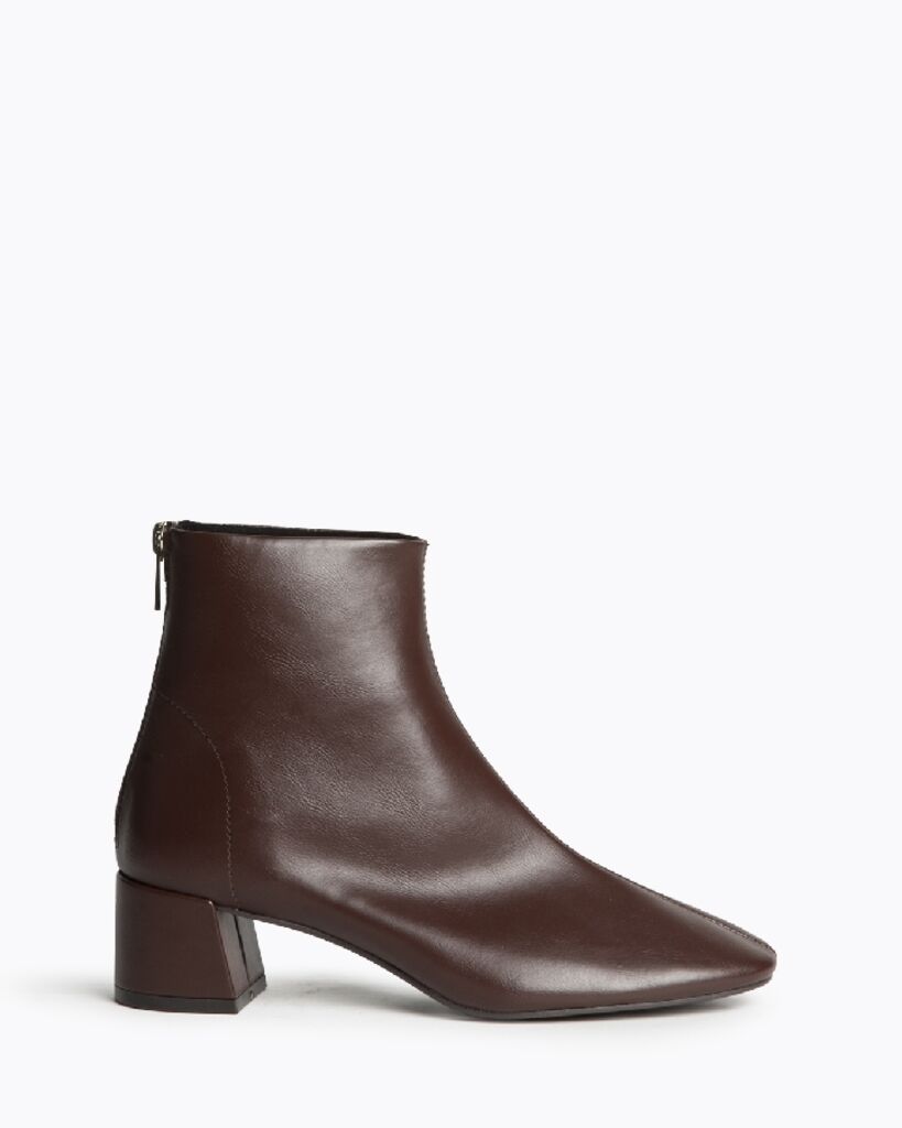 Brown Leather Ankle Boot with Block Heel