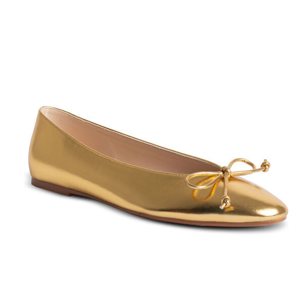 Gold Metallic Ballet Flat with Bow Accent
