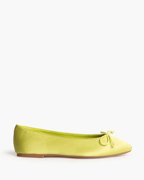 Lime Satin Ballet Flats with Bow Detail