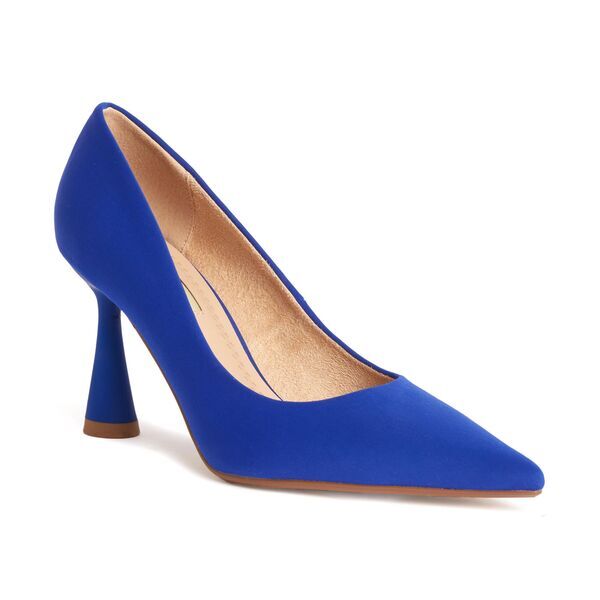Cobalt Satin Pumps with Flared Heel