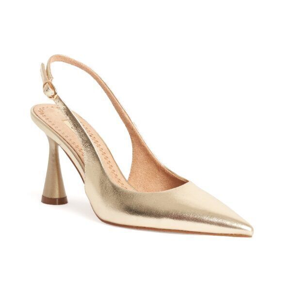 Gold Metallic Slingback Pointed Pumps