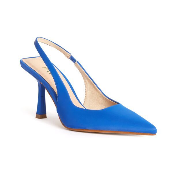Blue Satin Slingback Heels with Pointed Toe