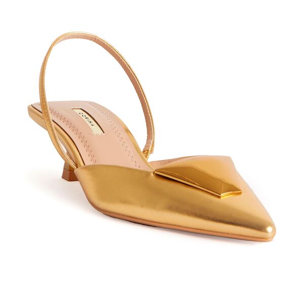 Gold Metallic Slingback Pump with Geometric Accent