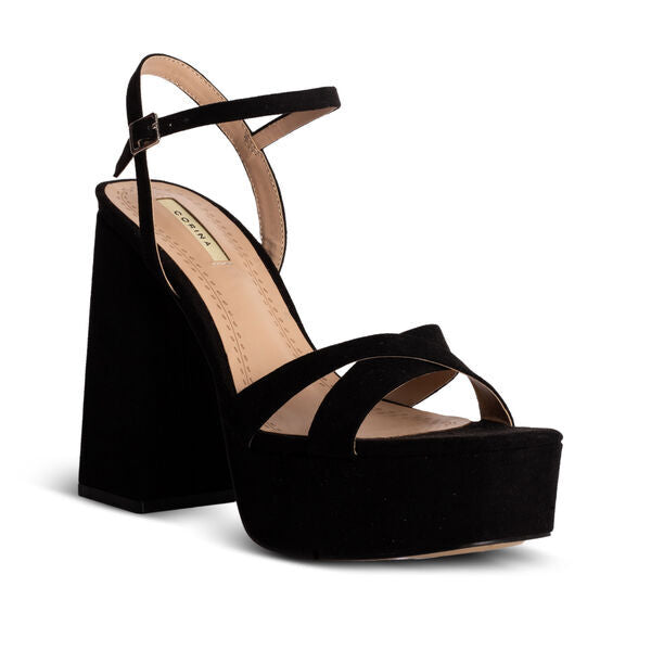 Black Suede Platform Sandal with Ankle Strap