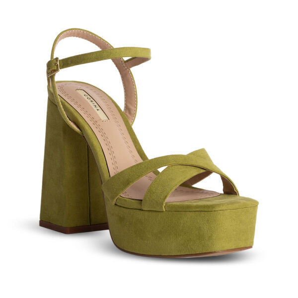 Olive Suede Platform Sandals with Chunky Heel